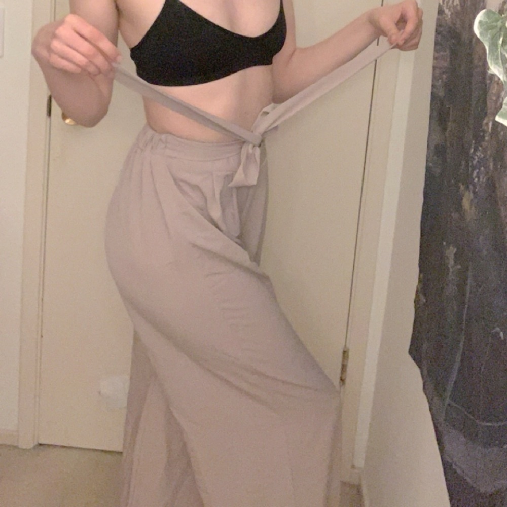 WORN ONCE Taupe extra long high waisted flares